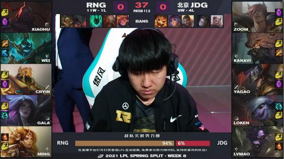 LOL：科加斯史前巨兽主宰战场，RNG 0-2不敌JDG