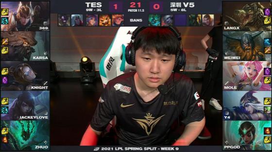 LOL：369奎因团战一打二收获双杀，TES 2-0击败V5