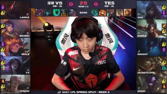 LOL：369奎因团战一打二收获双杀，TES 2-0击败V5