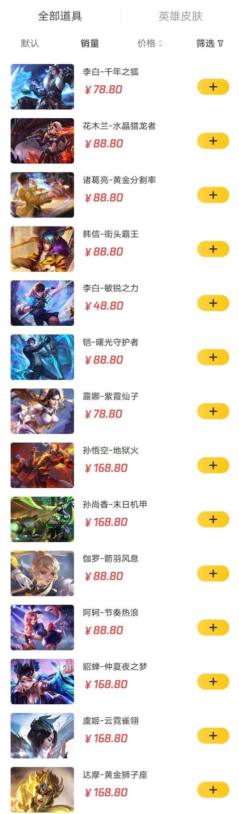 王者荣耀皮肤销量排行，千年之狐稳居第一，箭羽风息排名前十