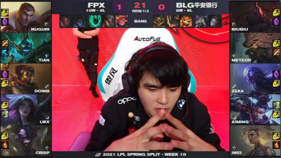 LOL：小天重回首发表现惊艳，FPX全程压制2-0轻取BLG