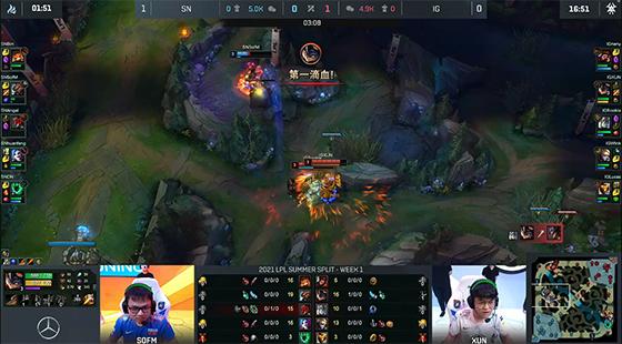 LOL-LPL：二队小将neny单杀Bin拿一血，iG让一追二SN喜提开门红
