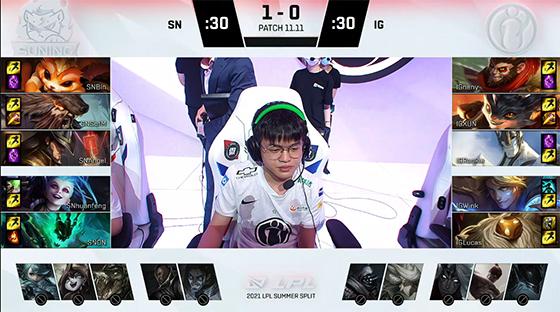 LOL-LPL：二队小将neny单杀Bin拿一血，iG让一追二SN喜提开门红