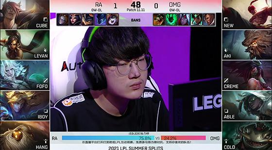 LOL-LPL：Leyan佛耶戈解锁打野位首胜，RA直落两盘2-0击败OMG