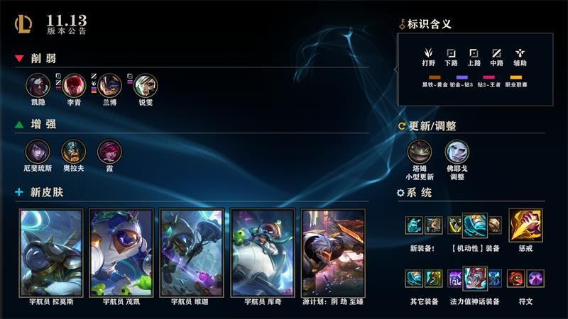 英雄联盟11. 13 版本更新公告内容