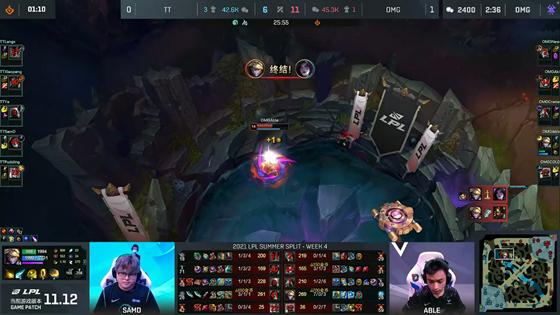 LOL-LPL：Able伊泽瑞尔龙坑战神完美收割，OMG 2-0战胜TT