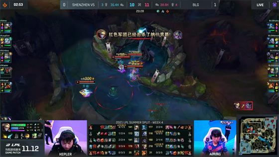 LOL-LPL：AimingEZ闪现跳脸单杀韦鲁斯，BLG2-0送给V5七连败
