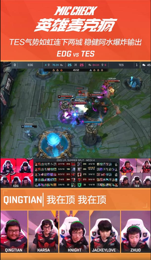 TES语音曝光：新人上单晴天真敢说！赛前自信道出二比零EDG