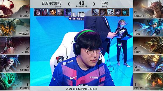 LOL-LPL：Biubiu盲僧两度单杀Nuguri瑟提，BLG 2-1击败FPX
