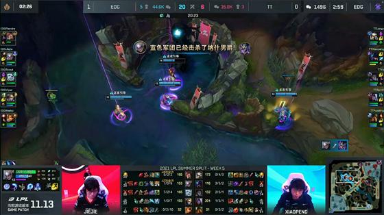 LOL-LPL：Scout佛耶戈痛贯天灵连跳收割，EDG两局横扫2-0轻取TT