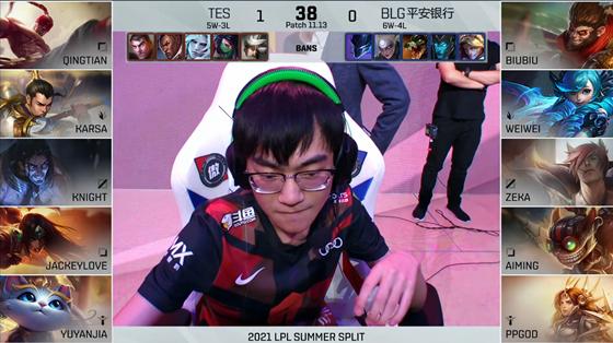 LOL-LPL：knight塞拉斯弑君突刺收割战场，TES全线开花2-0横扫BLG