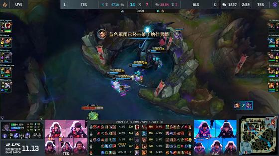 LOL-LPL：knight塞拉斯弑君突刺收割战场，TES全线开花2-0横扫BLG
