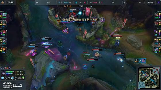 LOL-LPL：Forge阿卡丽秀翻团战豪取四杀，RW鏖战三局2-1战胜RA
