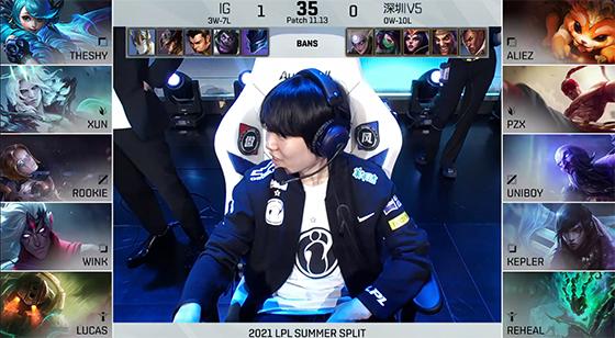 LOL-LPL：TheShy格温单杀青钢影压制力无解，iG 2-0轻取V5