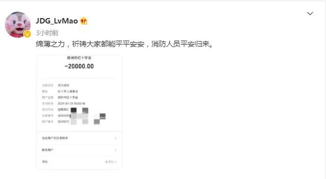 LOL圈首例：JDG绿毛捐2W给郑州红十字，各大官方纷纷点赞