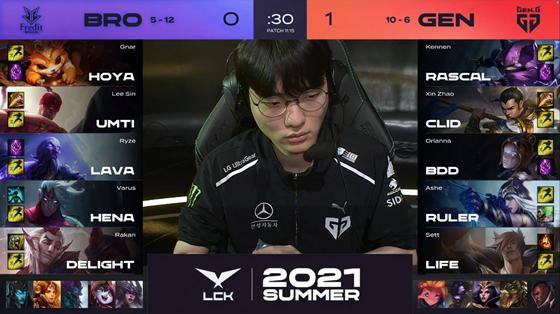 LOL-LCK：BDD佐伊天外飞星瞬秒发条，GEN鏖战三局2-1险胜BRO